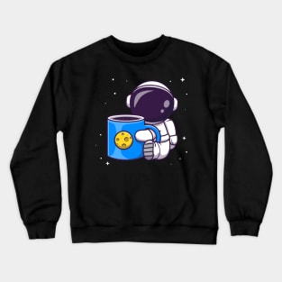 Cute Astronaut Holding Cup Coffee Space Cartoon Crewneck Sweatshirt
